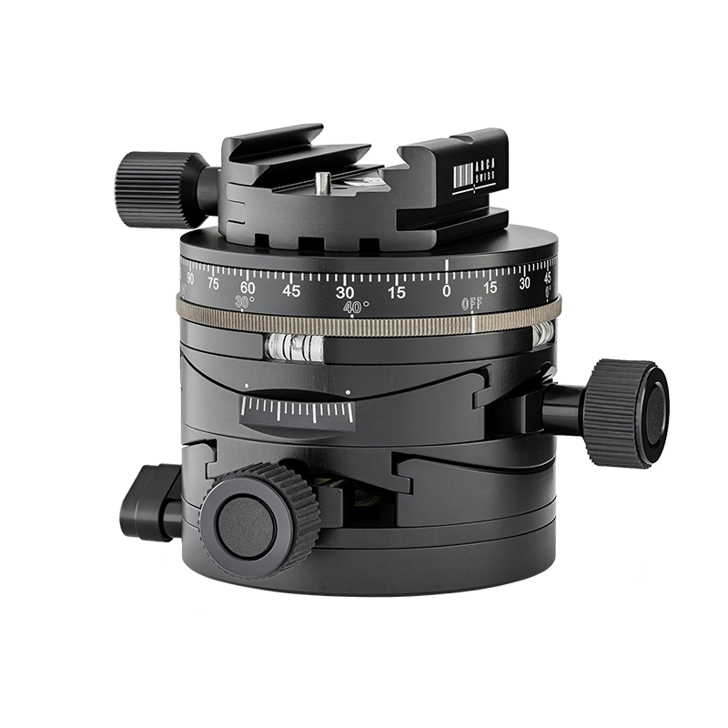 The Arca-Swiss Core 75 Leveler CP (ClicPan®) geared tripod head for stitched panoramic photos.